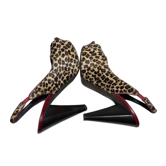 Donald Pliner Leather Open Toe Slingback Heels Size 7.5 Animal Print Calf Hair - Picture 4 of 5